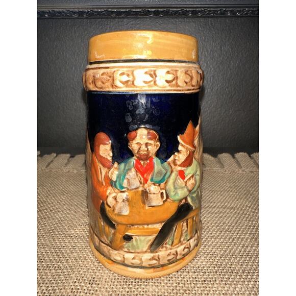 Ceramic Stein 3 Men at Table Beer Handled Drink Drinking Mug Hand Painted Japan - Picture 1 of 10